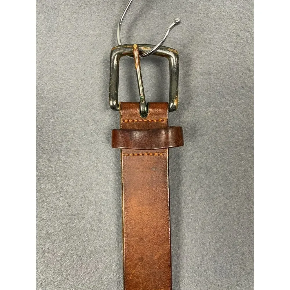 VTG Waist Belt Medium Brown Leather Metal Beaded Accents Cowboy Western